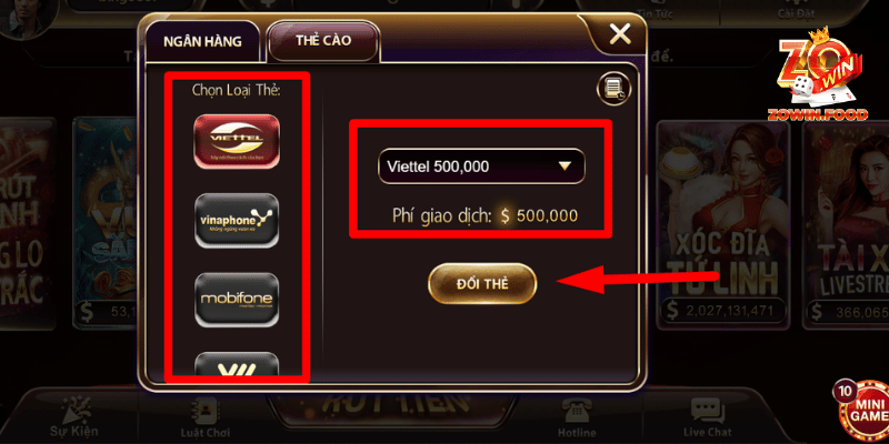 Hướng Dẫn Rút Tiền ZOWIN Chỉ Trong 3 Bước Đơn Giản 5 Bấm chọn “Đổi thẻ” để hoàn tất giao dịch